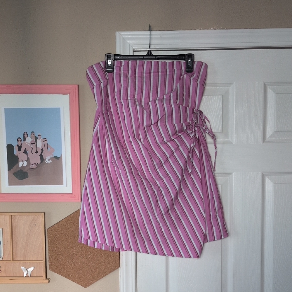 Wild Fable Asymmetrical Skirt with Pink and White Stripes